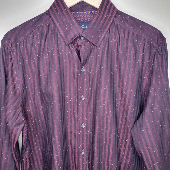 Robert Graham Modern Americana Maroon Rainbow Shirt, Size L - Picture 2 of 7